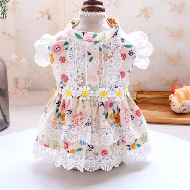 Floral Lace Design Dog Cat Dress