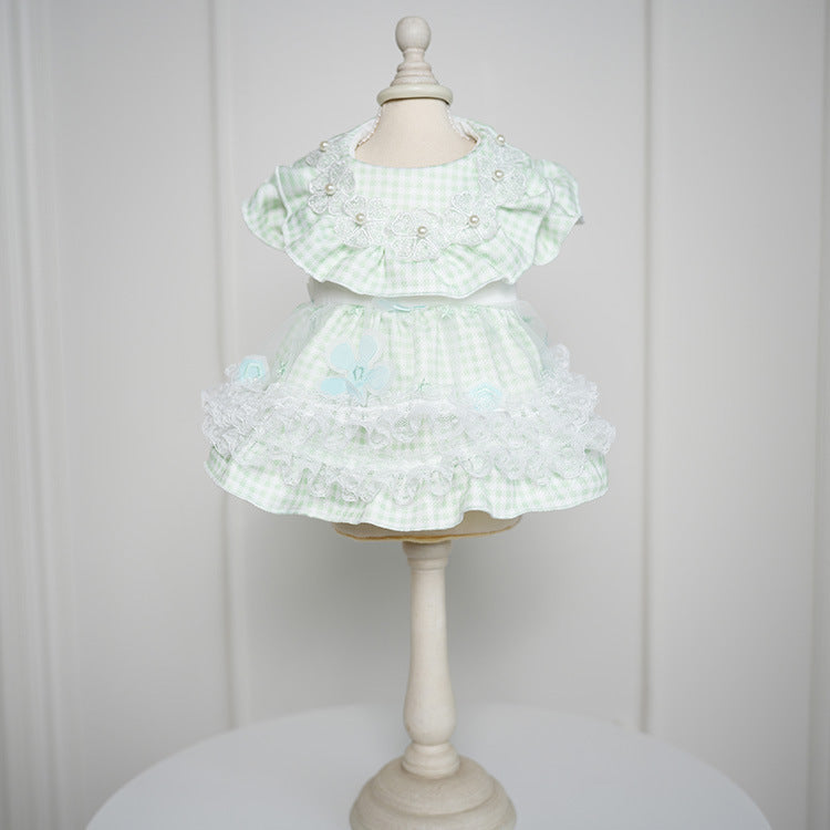 Plaid Flower Decor Tulle Dog Cat Dress
