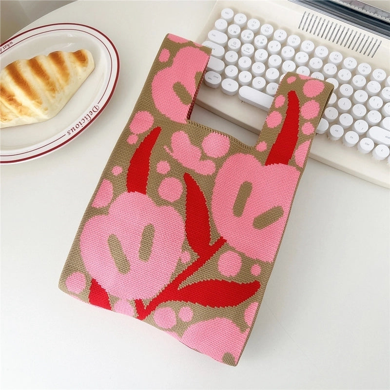 Women's Small Knit Flower Butterfly Vintage Style Open Shopping Bags