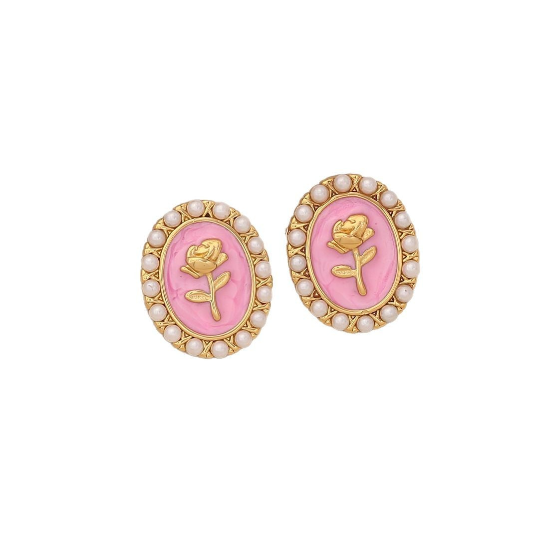 Simple Retro Pearl Rose Earrings  Earrings E609