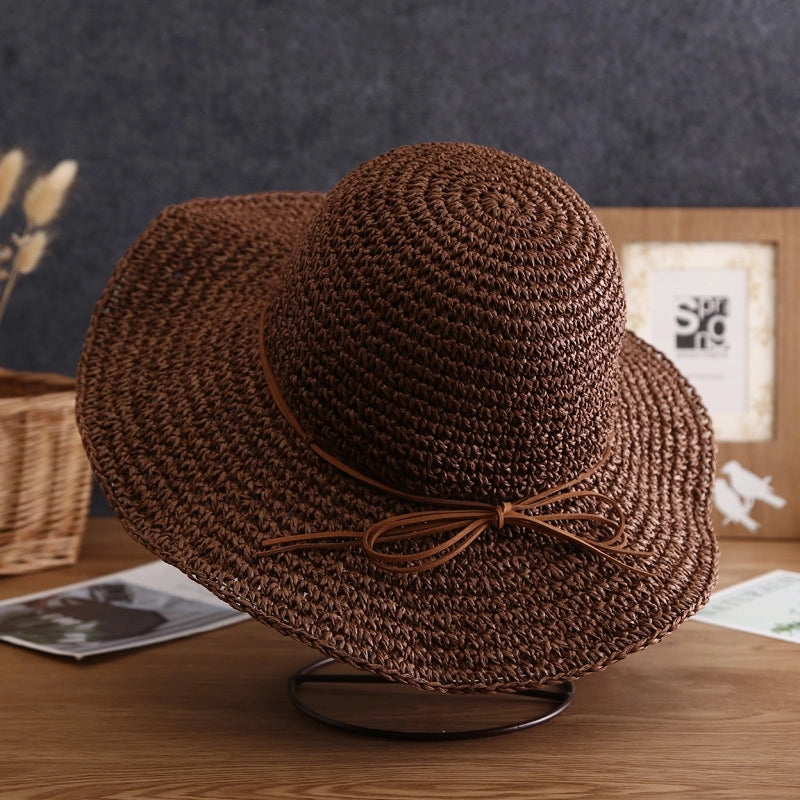 Women's Minimalist Bow Knot Braid Wide Eaves Straw Hat
