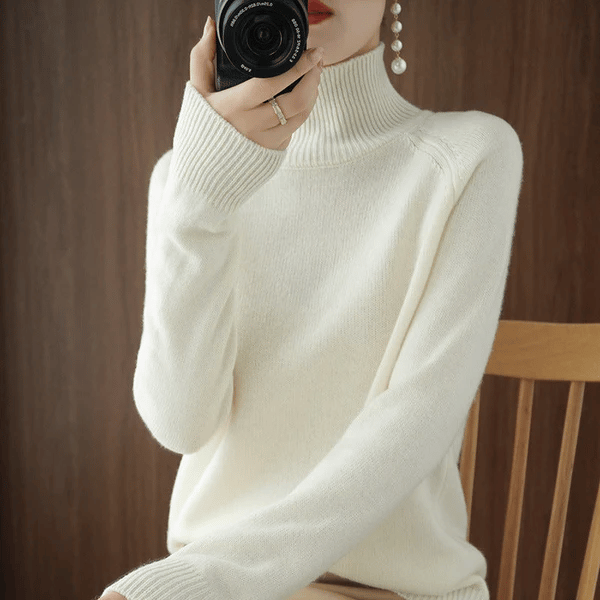 Women;S Solid Turtleneck Cashmere Knit Sweater