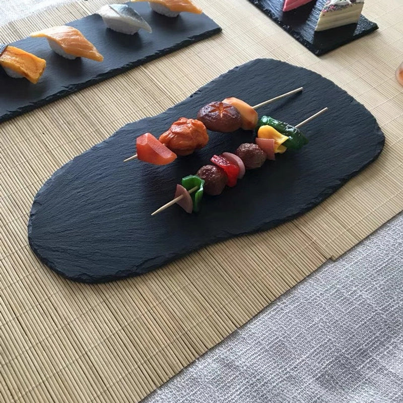 Slate Dinner Plate Dessert Sushi Plate Western Food Black Slate Plate Tableware Flat Plate Barbecue Steak Plate