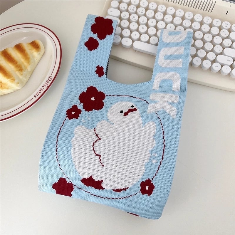 Women's Small Knit Flower Butterfly Vintage Style Open Shopping Bags