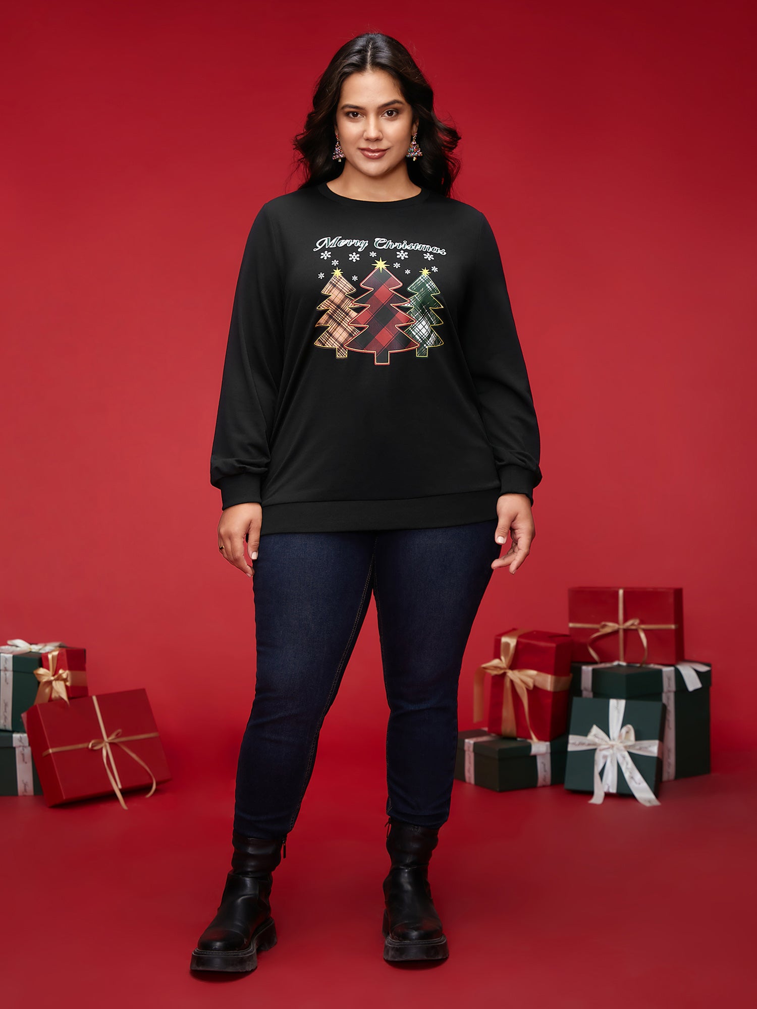 Merry And Bright Printed Crew-Neck Sweatshirt