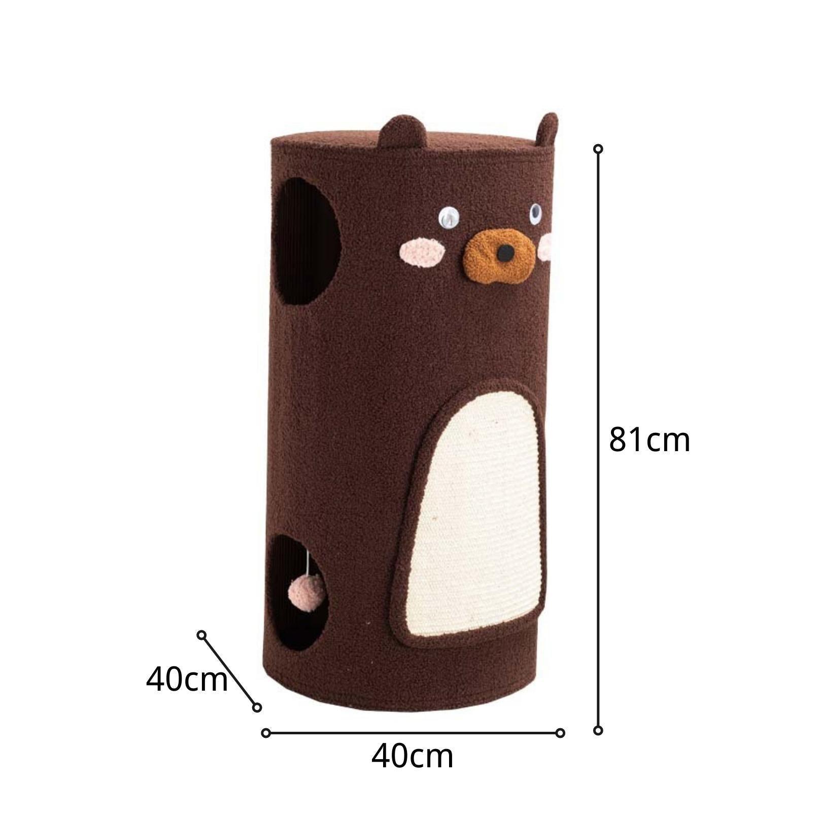 Bear Barrel Cat Scratching Post with Detachable Plush Covering