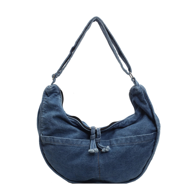 Women's Cloth Solid Color Streetwear Dumpling Shape Zipper Shoulder Bag Crossbody Bag