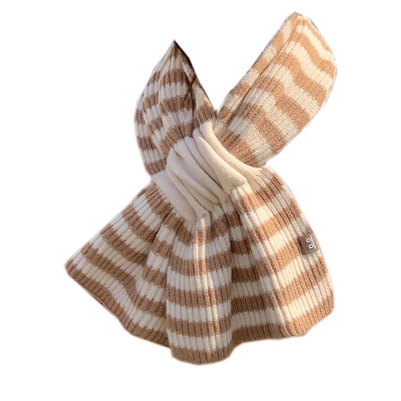 Wool Scarf Knitted Striped Cross Women's Autumn And Winter  Decorative Thickened Wool Blended Warm Scarf