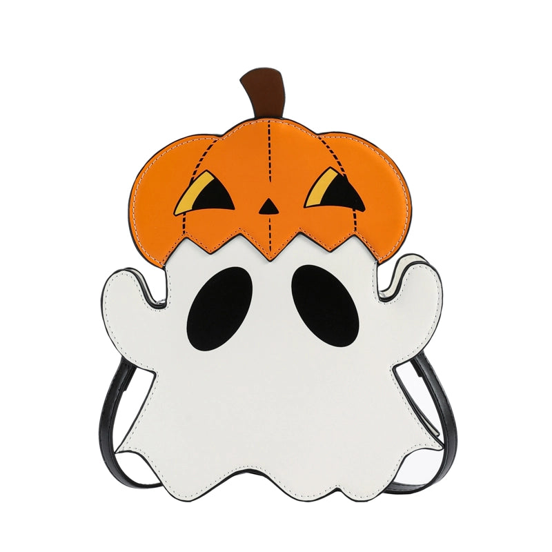 Halloween Women's Pu Leather Pumpkin Ghost Cute Zipper Crossbody Bag