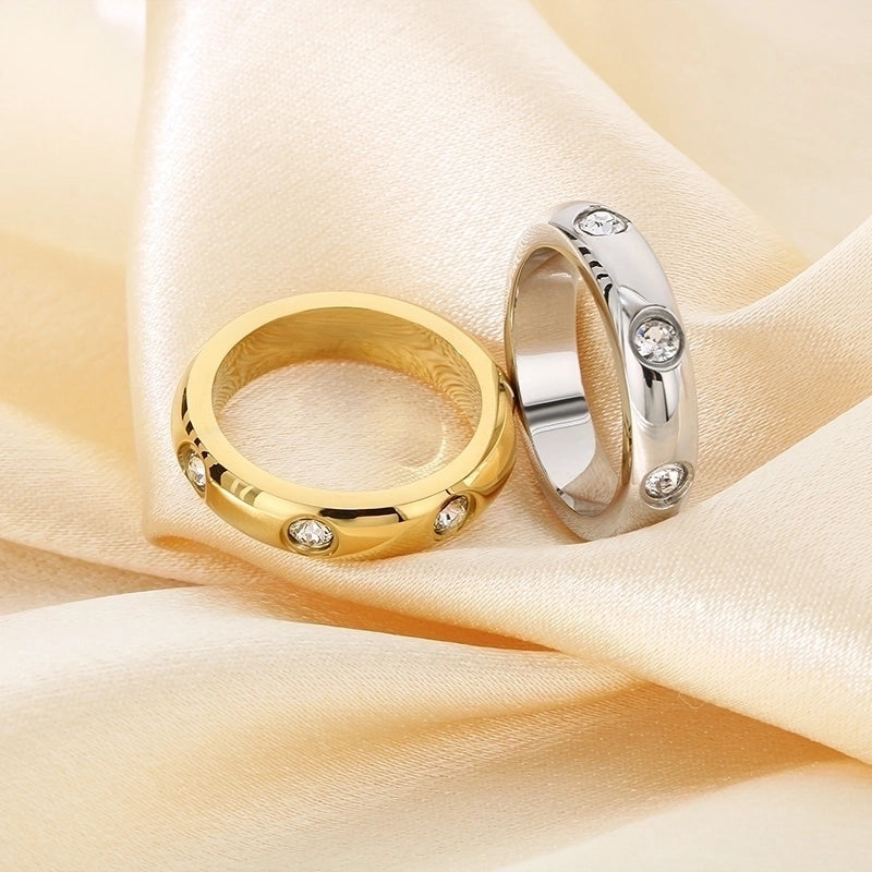 Minimalist Round 304 Stainless Steel Zircon 18K Gold Plated Inlay Rings