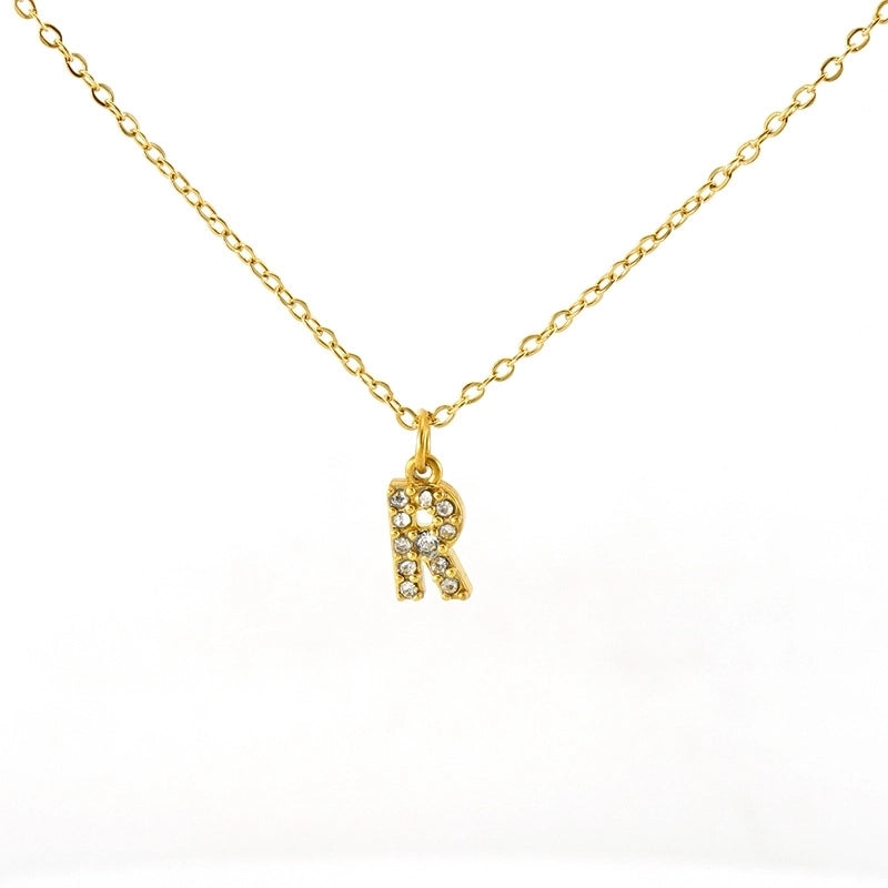 Minimalist Classic Style Letter Titanium Steel Zircon 18K Gold Plated Inlay Pendant Necklace