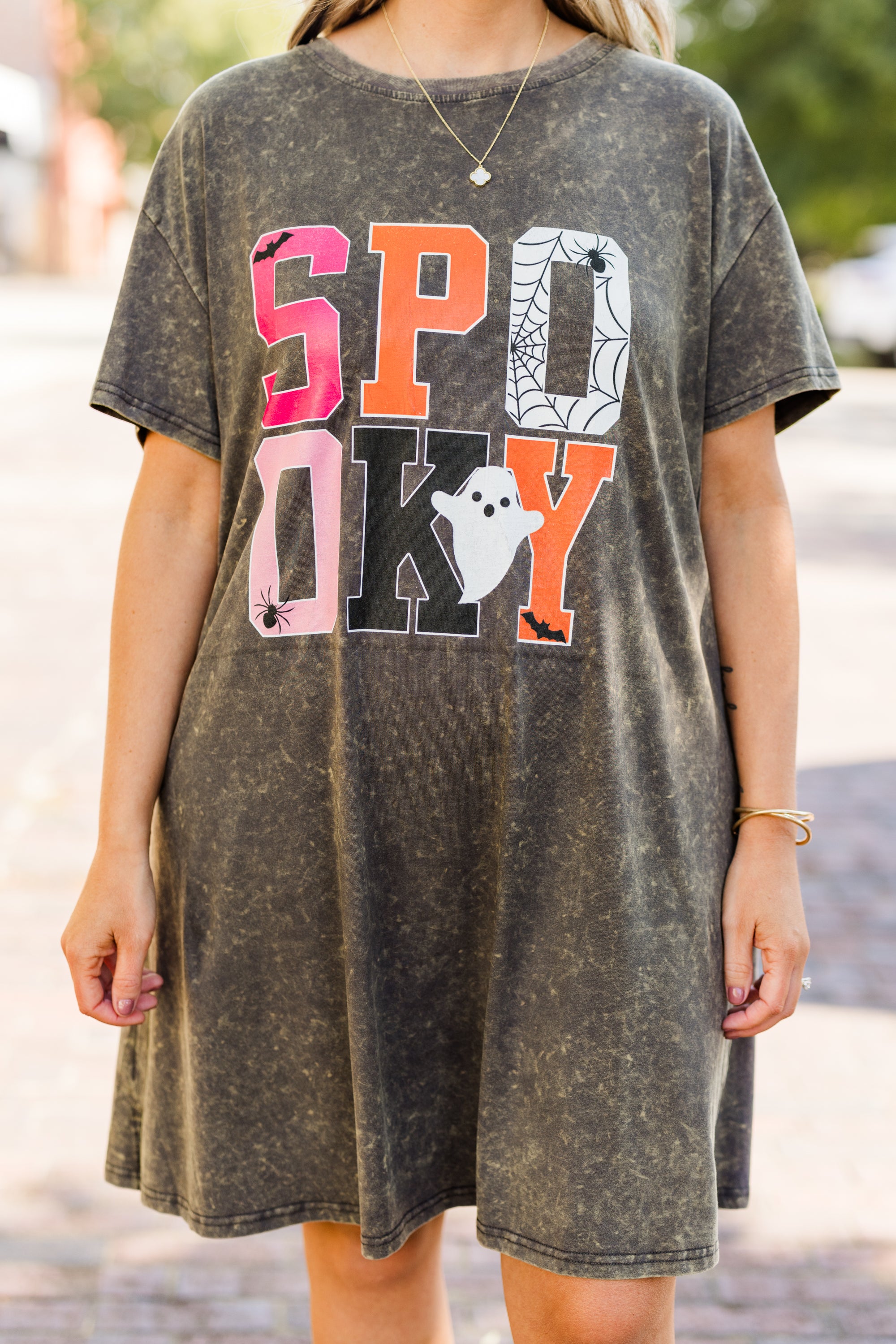 It's Spooky Season T-Shirt Dress. Charcoal