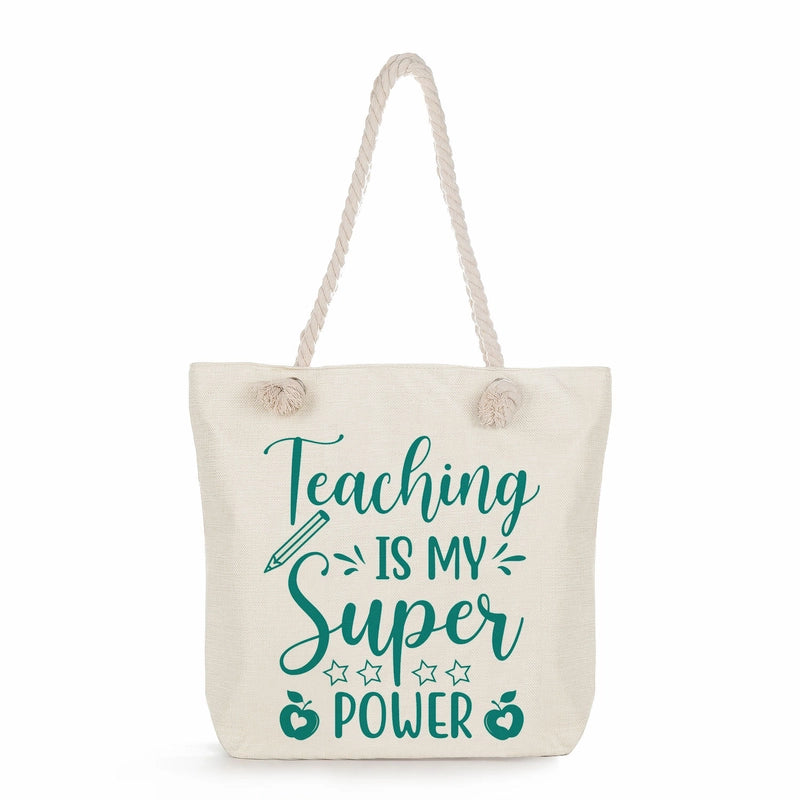 Women's Cotton And Linen Letter Classic Style Square Zipper Tote Bag
