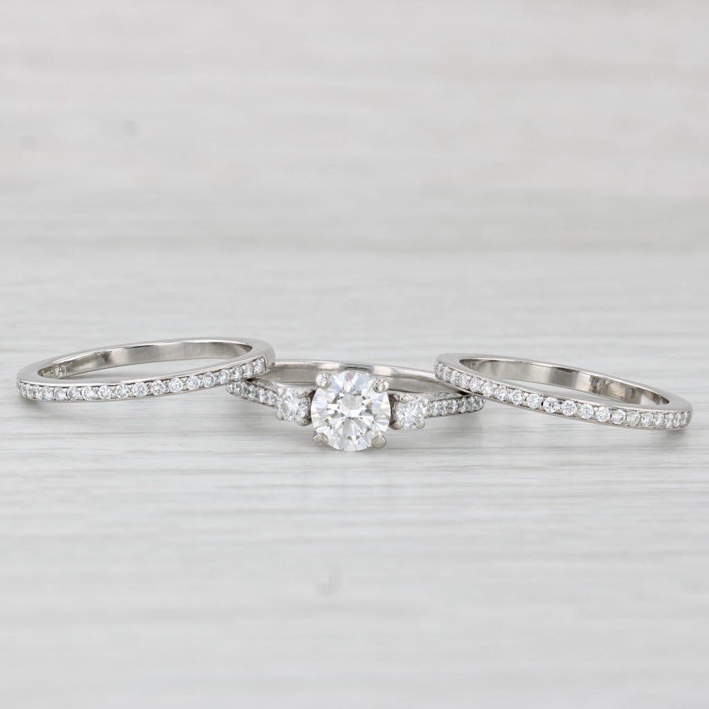 1.36ctw Lab Grown Round Diamond Engagement Ring Wedding Bands Set Platinum IGI