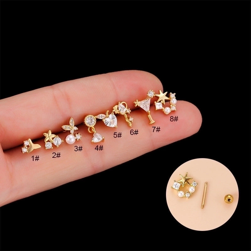 1 Piece Ear Cartilage Rings & Studs Fashion Flower 316L Stainless Steel  Copper Plating Inlay Pearl Zircon