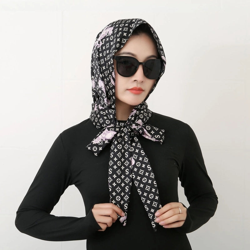 Women's Elegant Retro Flower Satin Printing Silk Scarf