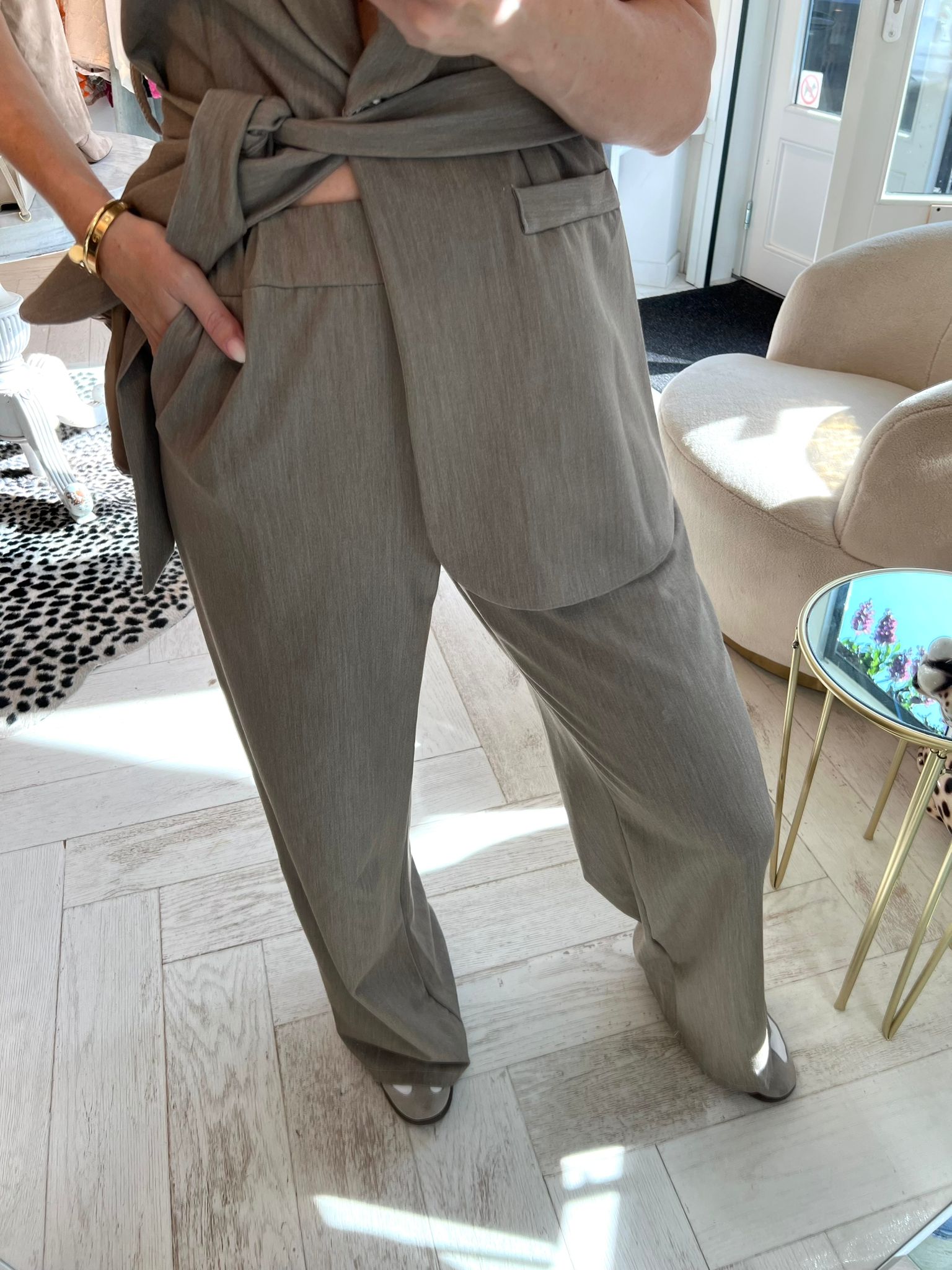 Kate two piece gilet set taupe