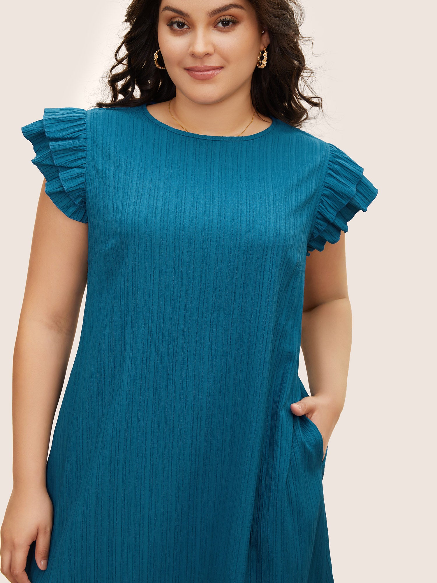 Textured Tiered Ruffle Cap Sleeve Dress