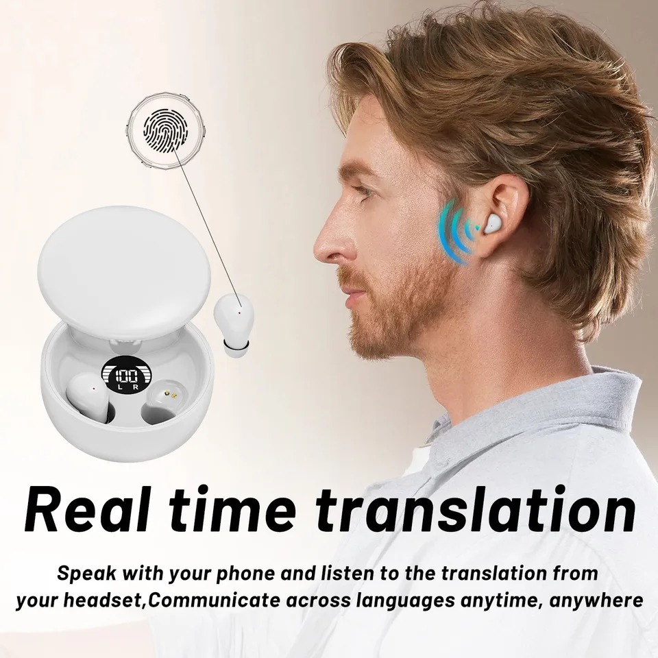 AI Translation Wireless Headphones 5.4 Bluetooth Earphones Sleeping Invisible Earbuds Noise Reduction Bass Headset Sliding Cover