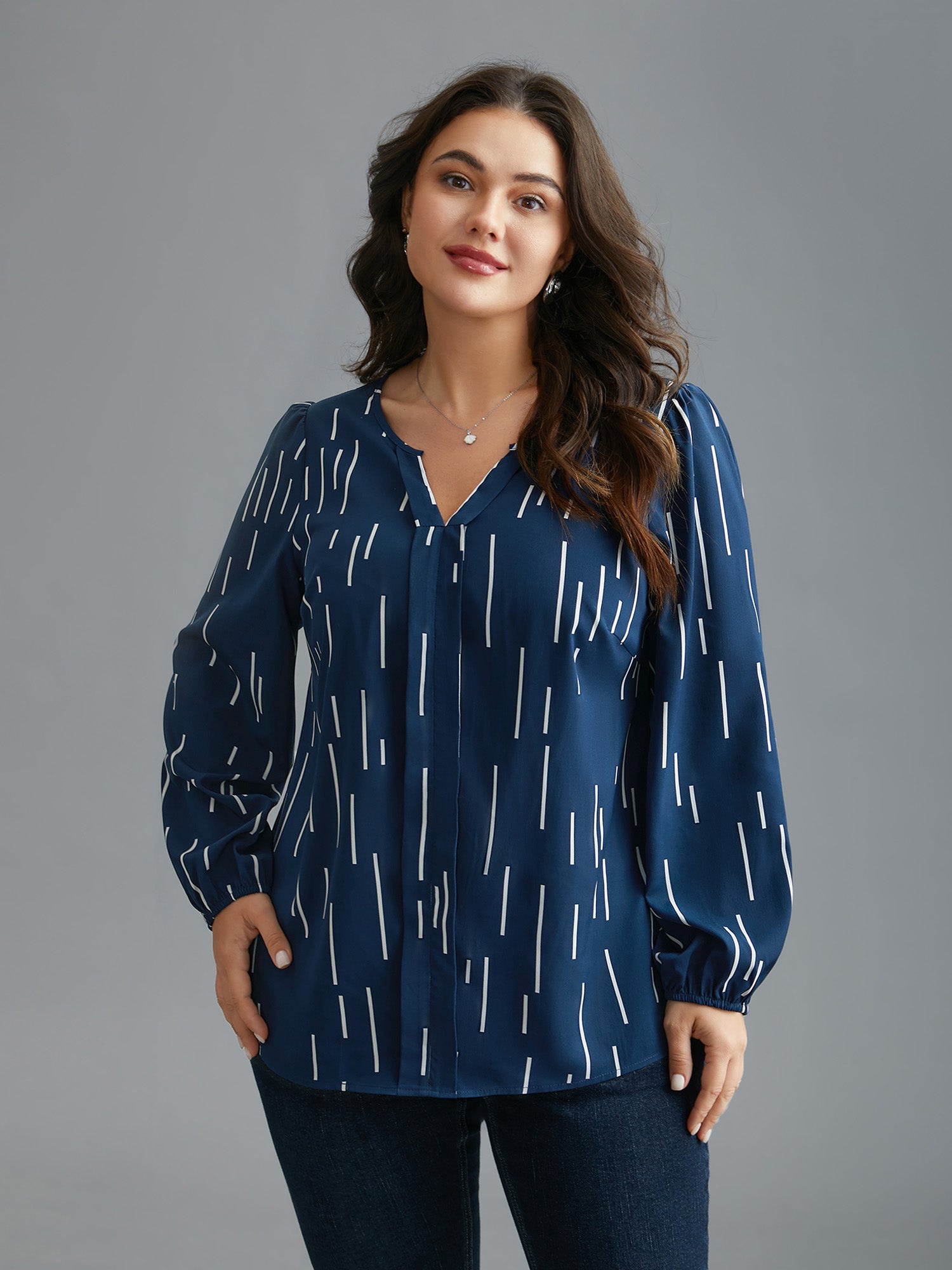 Geometric Print Notched Collar Blouse