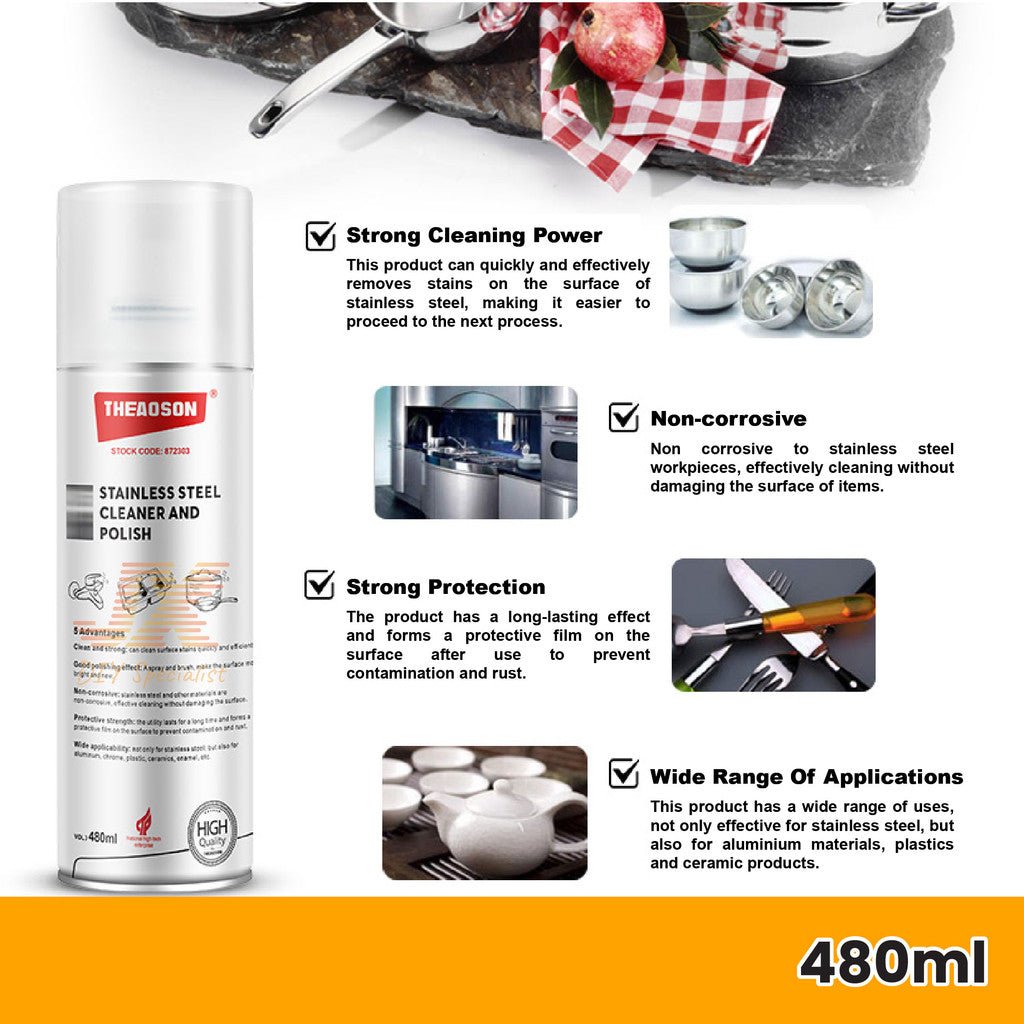 THEAOSON STAINLESS STEEL CLEANER AND POLISH – 480ML