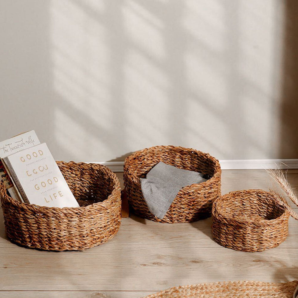 Seagrass Round Storage Baskets. Set of 3 - Natural