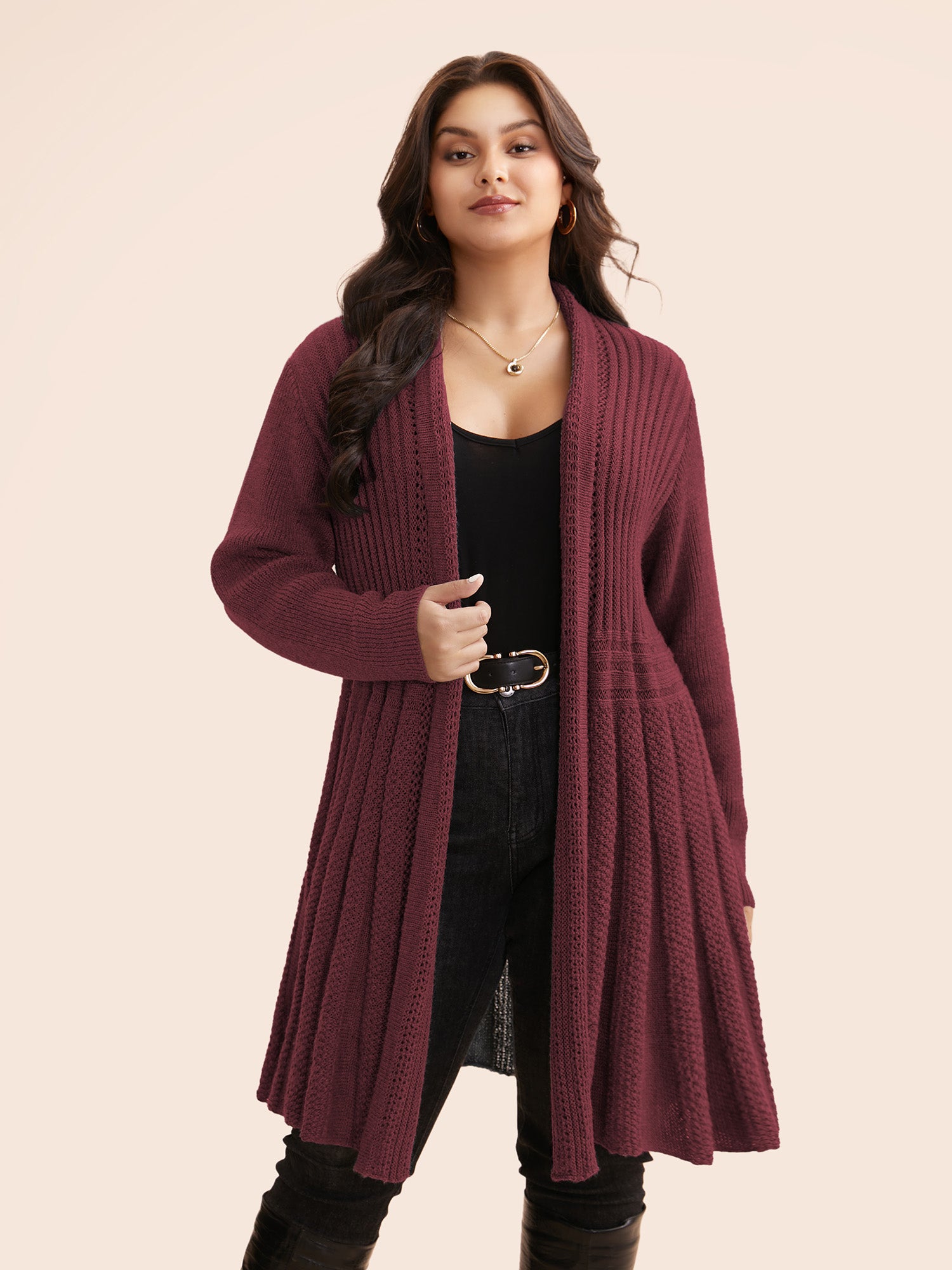 Plain Textured Kimono Collar Cardigan