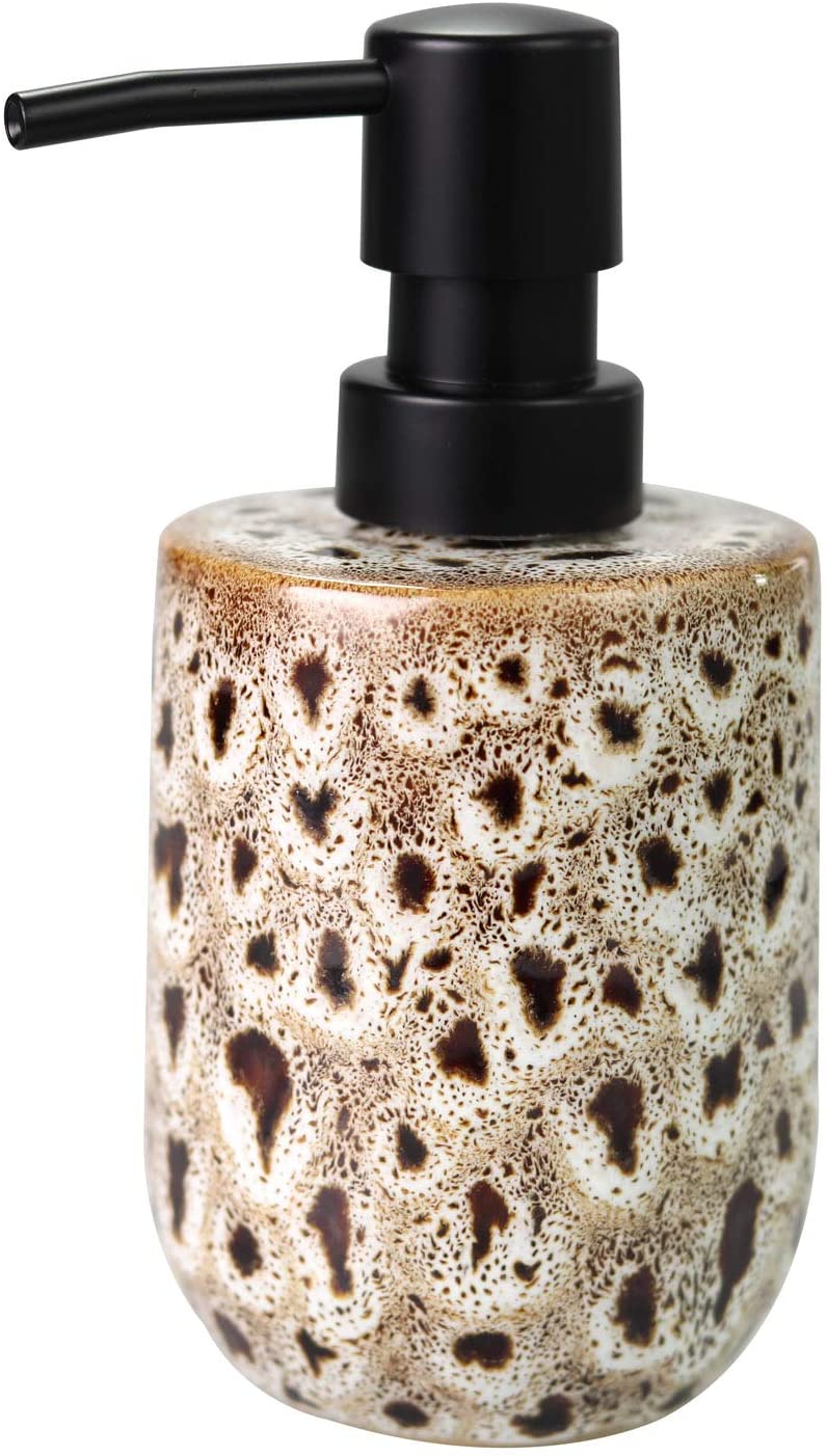 Ceramic Hand Soap Dispenser Pump Bottle. Leopard Ceramic Refillable Lotion Dispenser for Kitchen. Bathroom Countertops. Washroom and Sink(300ml/10oz)