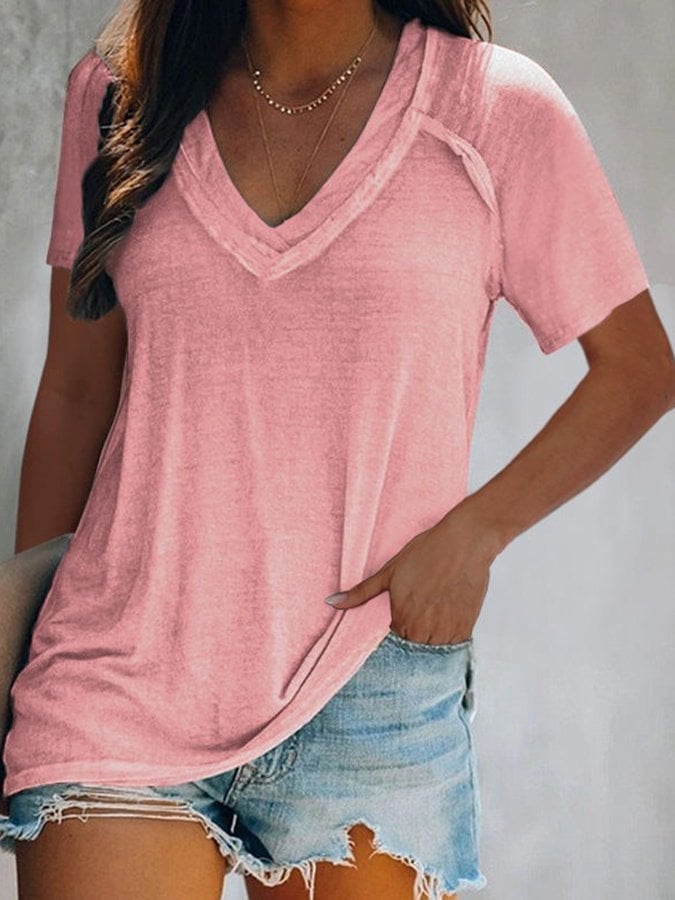 Women's Loose V-Neck Short Sleeve T-Shirt