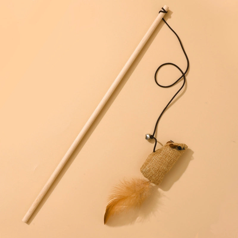 Cat Toys Linen Mouse Wooden Pole Cat Teaser Handheld Interactive Cat Teaser Toy Cat Supplies