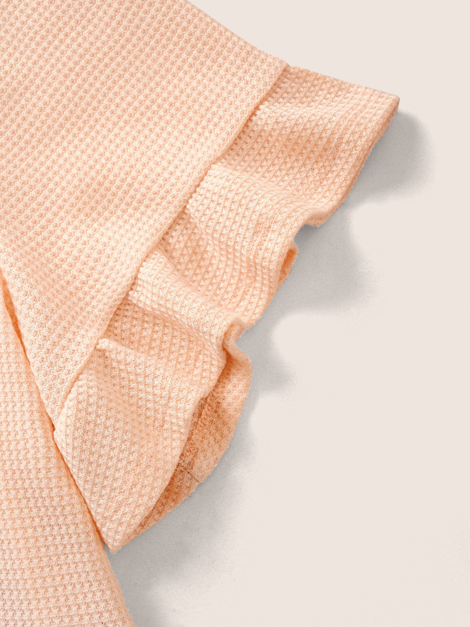 Waffle Knit Contrast Ruffle Layered Hem T-shirt
