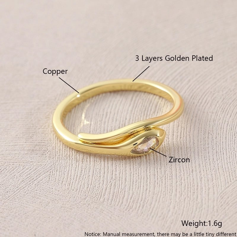 Copper 18K Gold Plated Gold Plated Plating Inlay Water Droplets Heart Shape Zircon Open Rings Rings