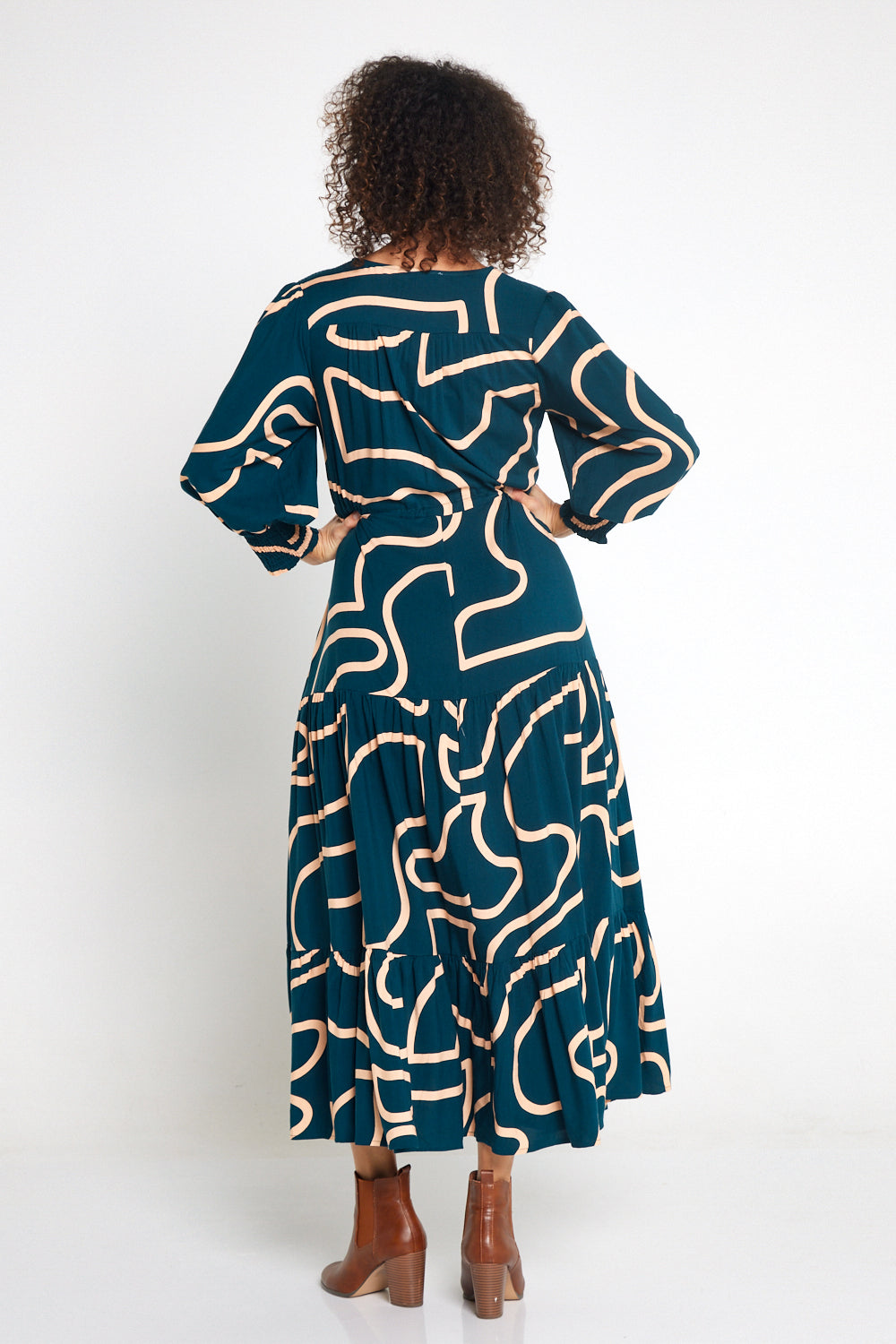 Makena Long Sleeve Maxi - Teal/Beige