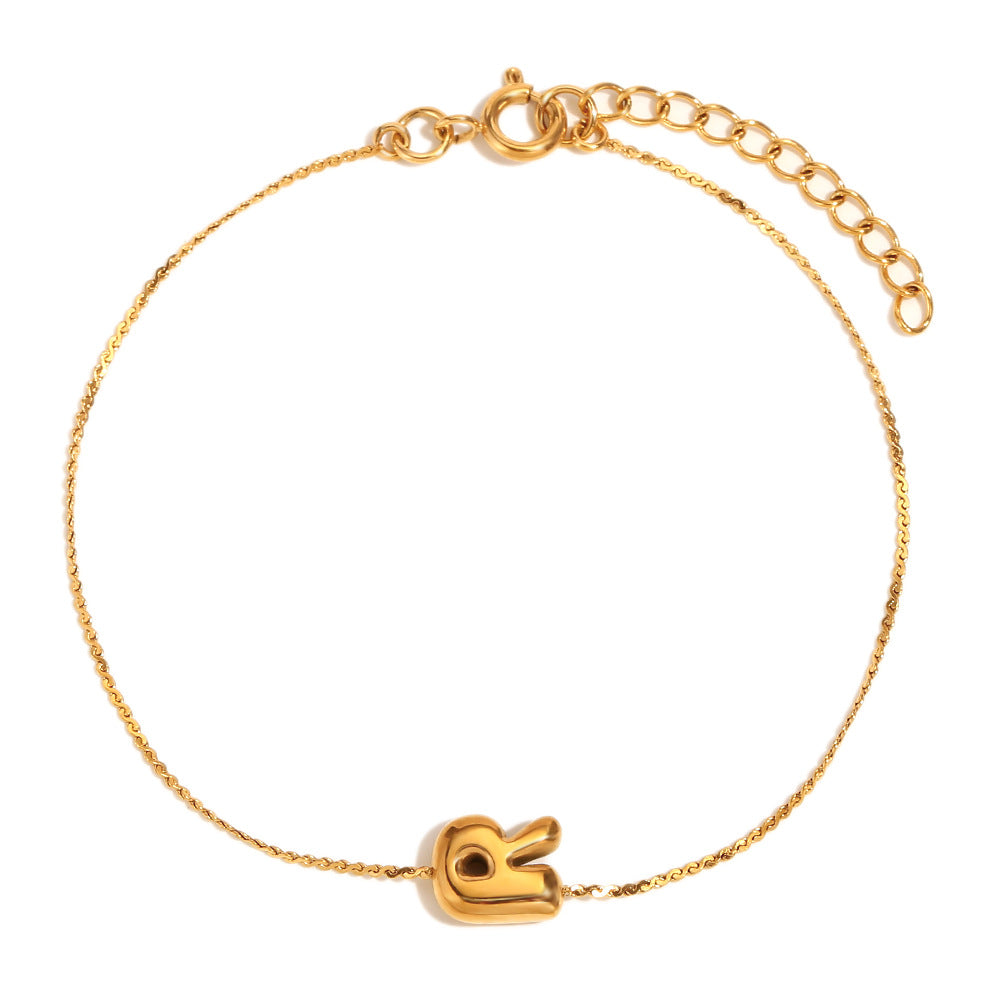 Fashionable Niche Personality Hot Style Simple Hand Jewelry Stainless Steel Plated 18K Gold Bubble Letter S Chain Bracelet