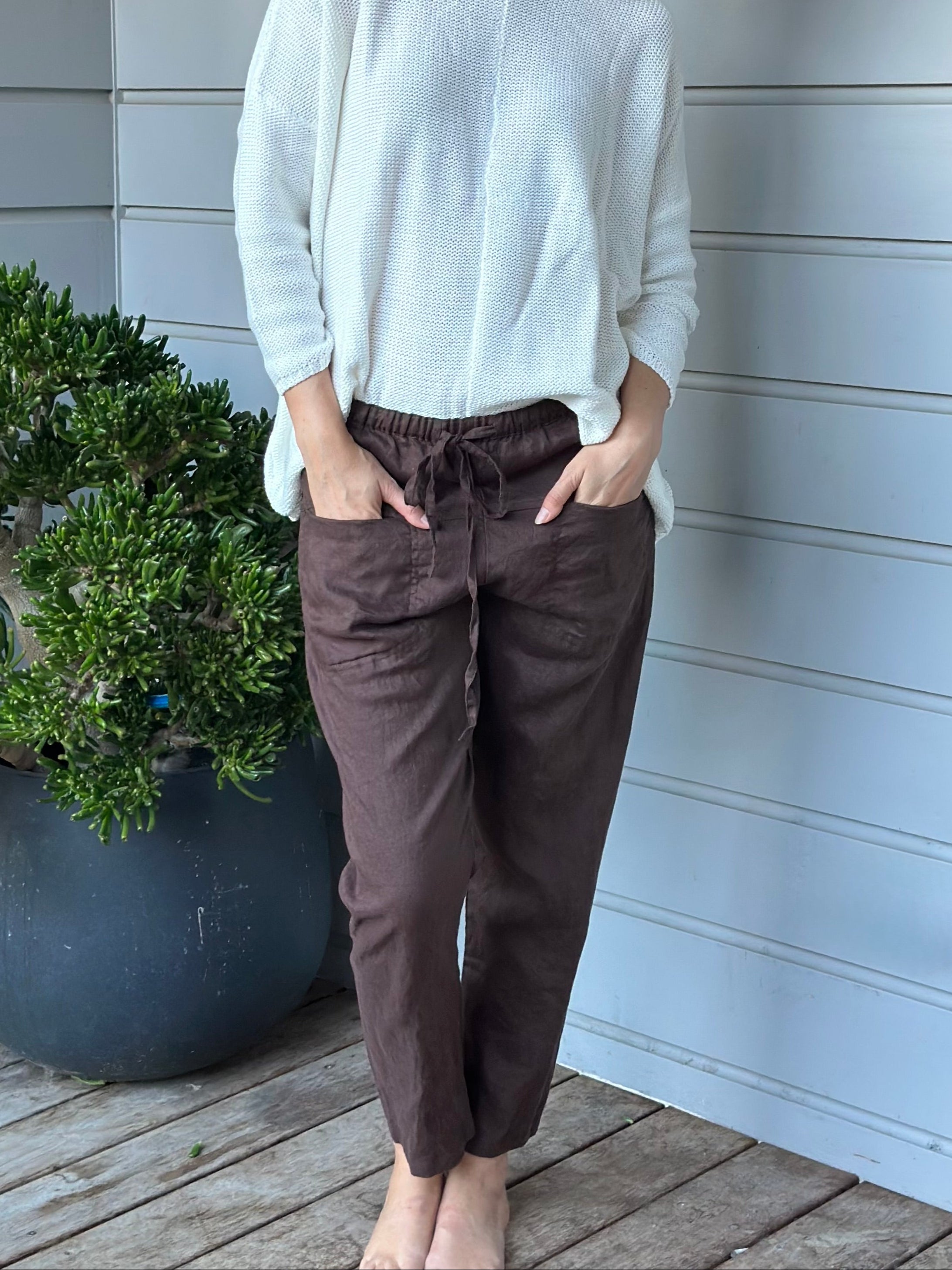 jessie pants - chocolate linen