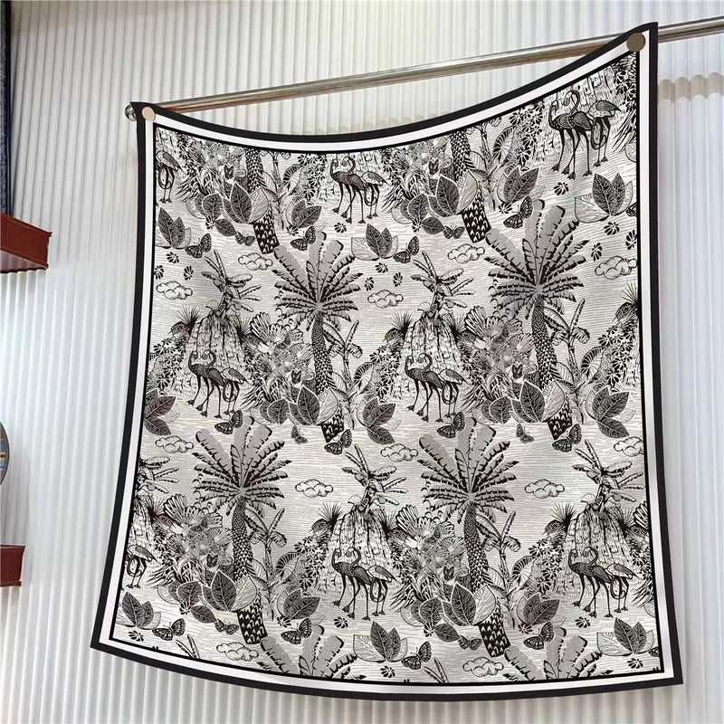 New High Quality Twill Forged Large Square Fashion 90*90cm Printed Silk Scarf Sunscreen Shawl Scarf