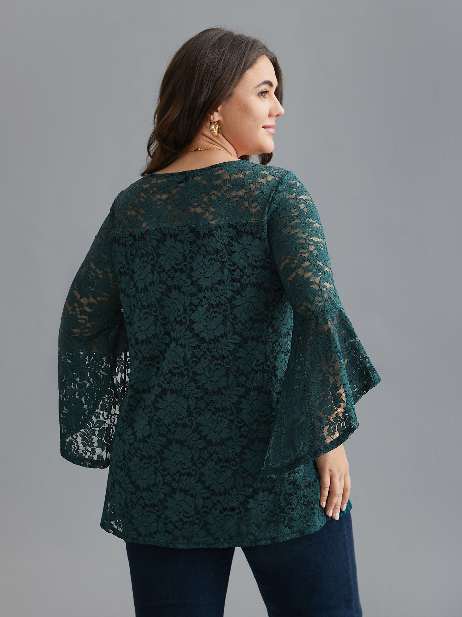 Sheer Lace Irregular Sleeve Lined Shirt