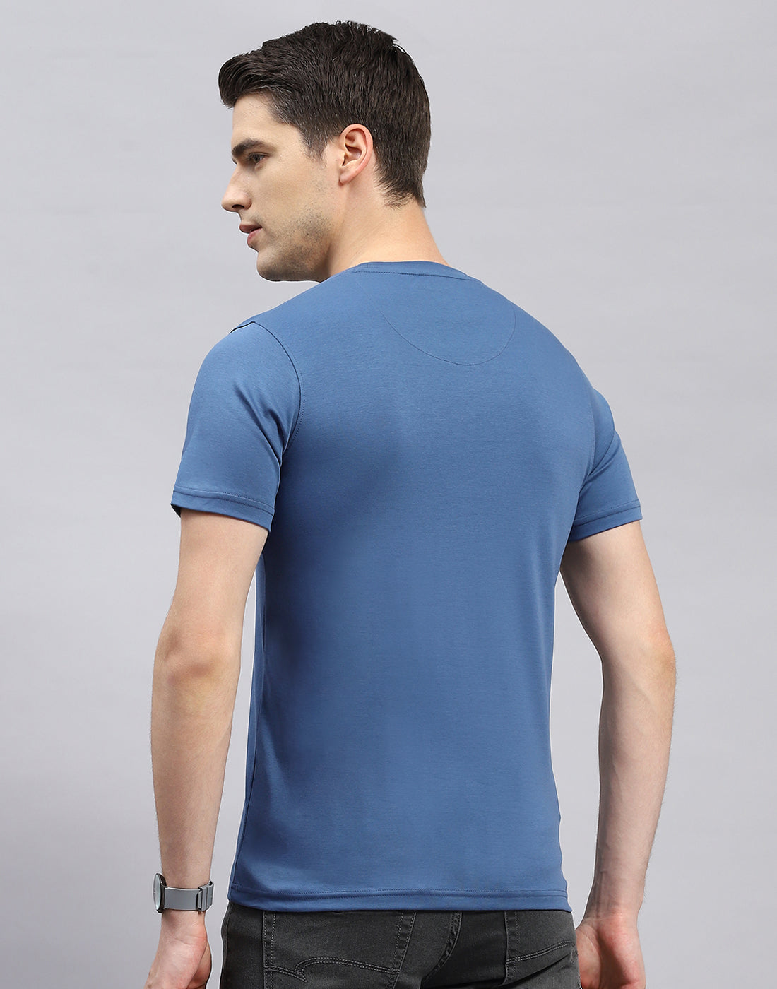 Men Blue Printed Round Neck Half Sleeve T-Shirt