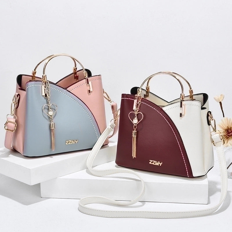 Women's Medium Autumn&winter Pu Leather Color Block Business Ornament Square Zipper Buckle Handbag
