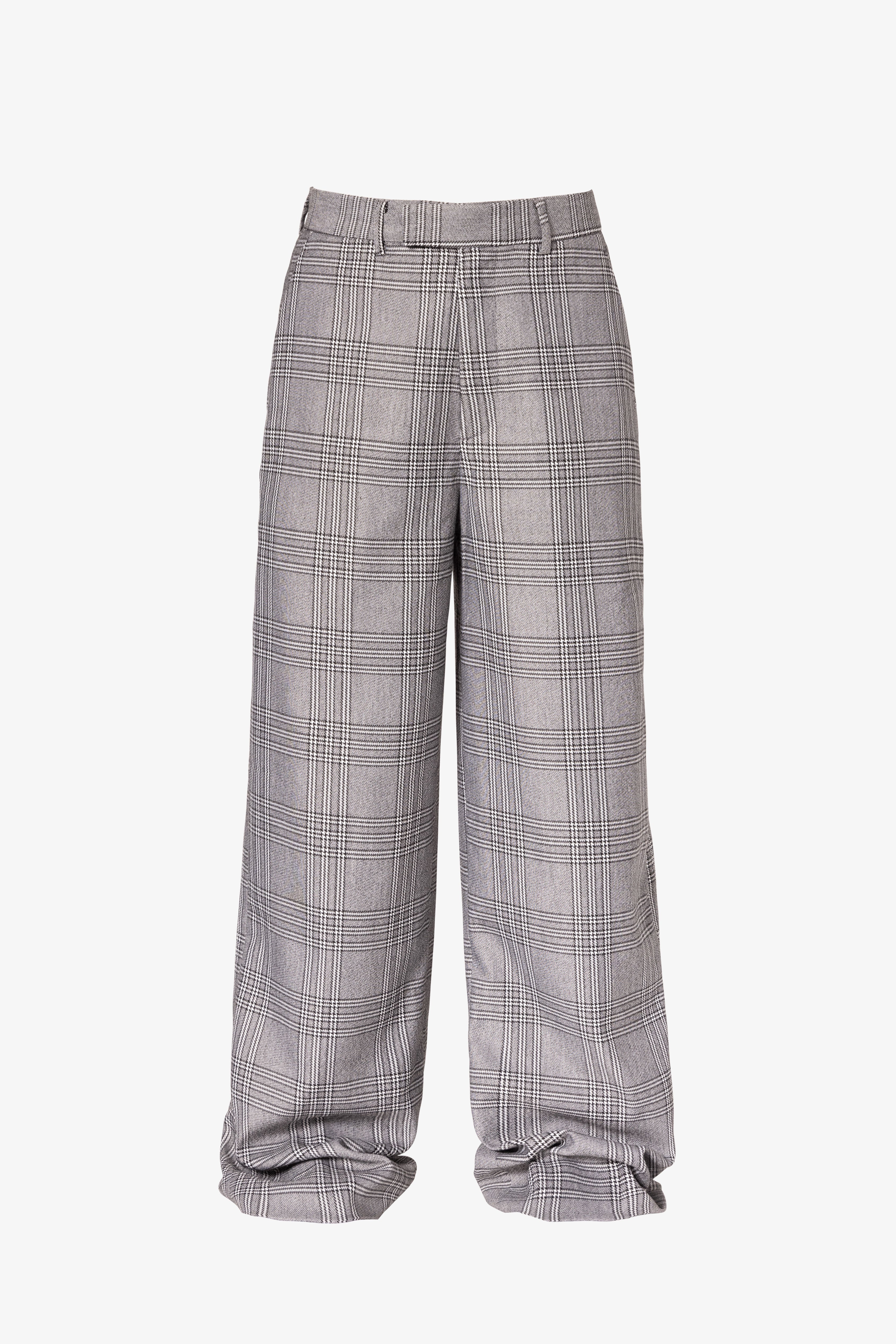 Plaid Baggy Suit Pants - Black/Grey