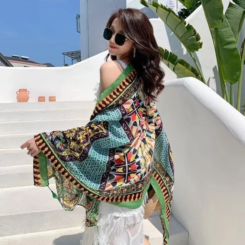 Women's Ethnic Style Flower Thick Twill Cotton Printing Shawl