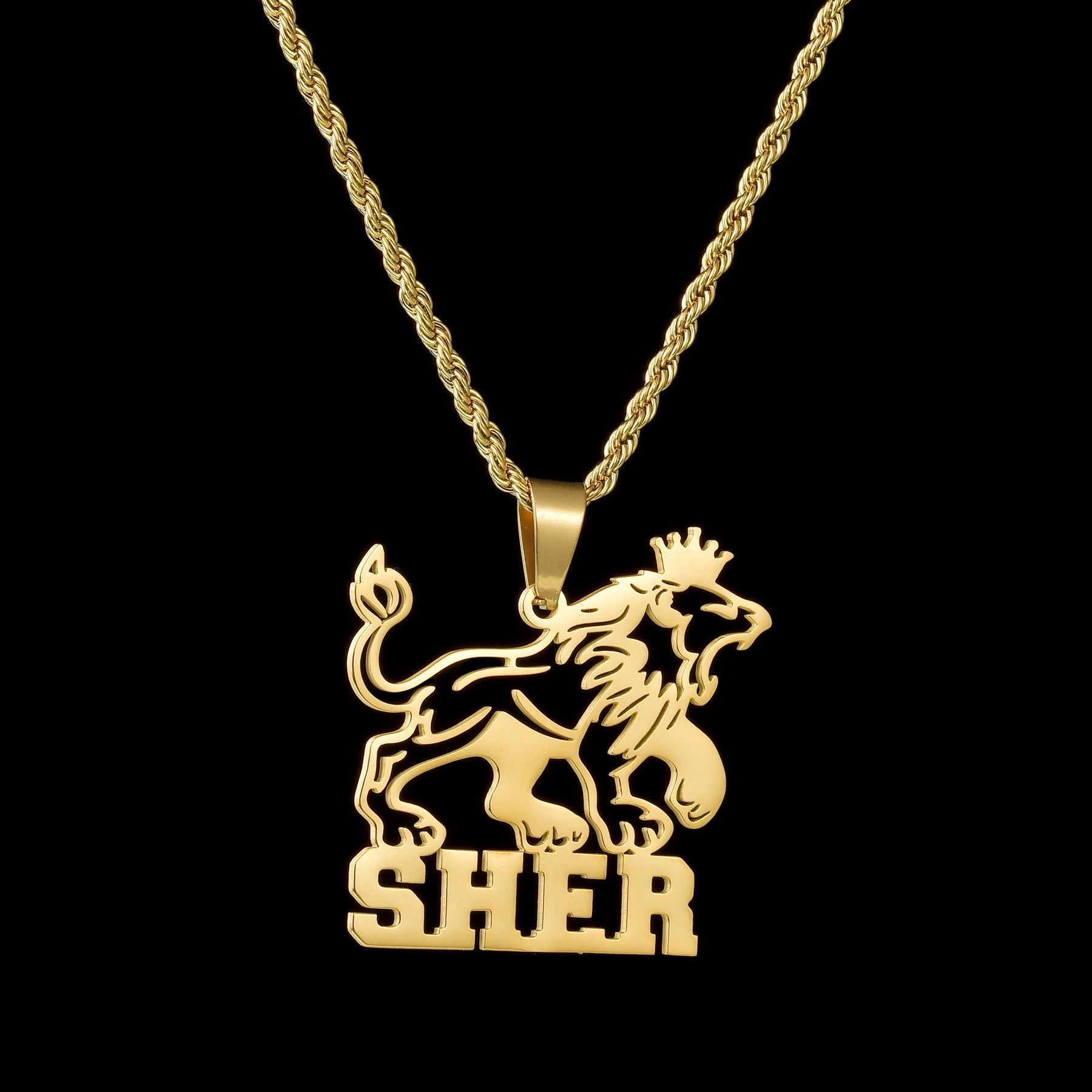 Custom Animal Outline Pendant Necklace With Name Design