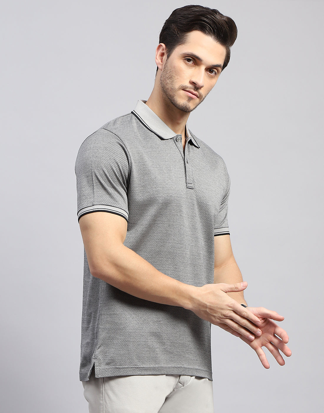 Men Grey Solid Polo Collar Half Sleeve T-Shirt