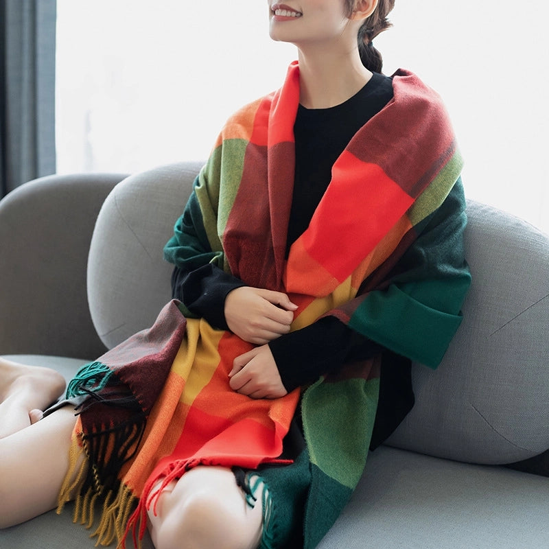 Women's Minimalist Commute Plaid Polyester Scarf