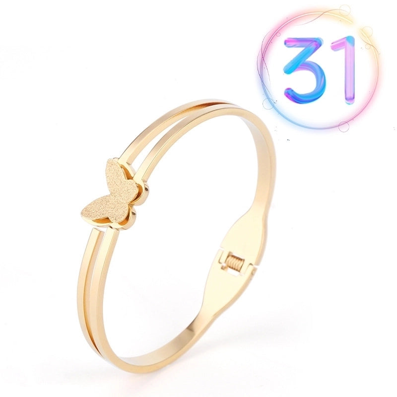2 Pieces Fashion Geometric Stainless Steel Plating Zircon Bangle