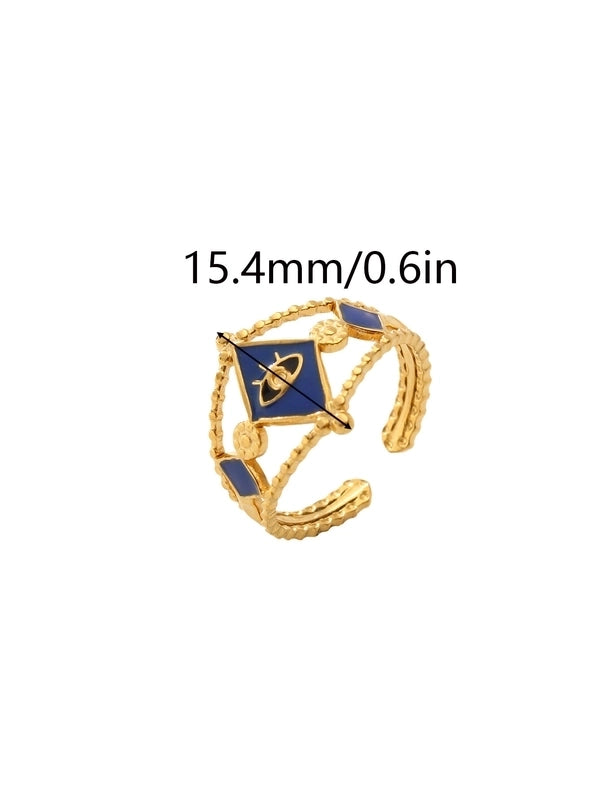 Retro Eye Flower Snake 304 Stainless Steel 18K Gold Plated Enamel Open Rings