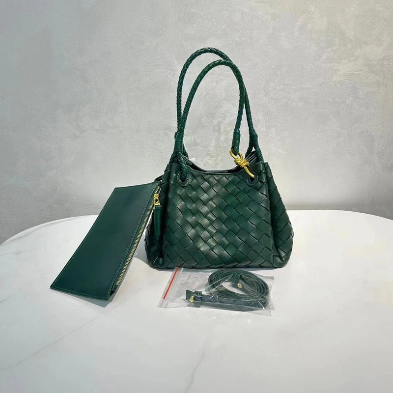 Women's Pu Leather Solid Color Classic Style Weave Bucket Magnetic Buckle Handbag
