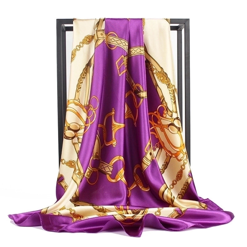 Women's Retro Chains Print Satin Printing Silk Scarf