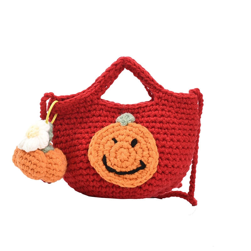 Christmas Women's Mini Knit Pumpkin Santa Claus Cute Square Hook Loop Crossbody Bag