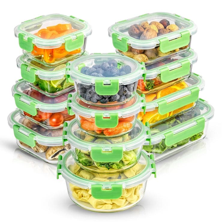 12 Piece Glass Food Storage Containers Set with Airtight Lids